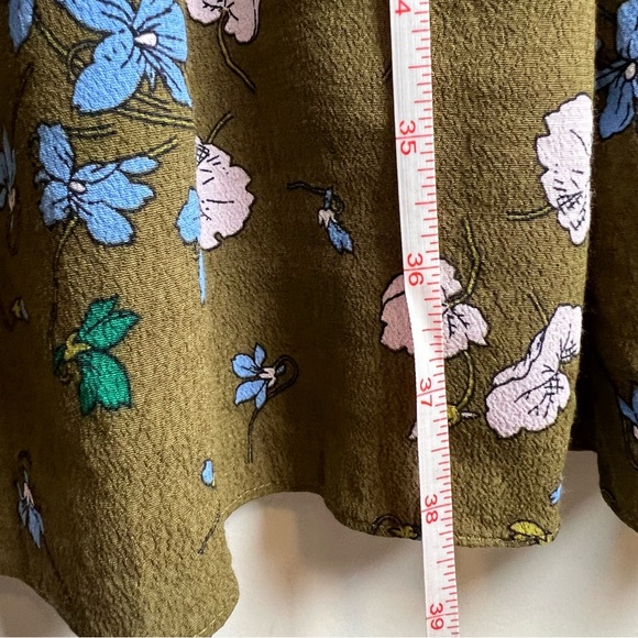 Anne Taylor Green Floral Bell Sleeve Dress Women 14 Lined Fall Eyelet Vneck 0185 - Picture 5 of 9